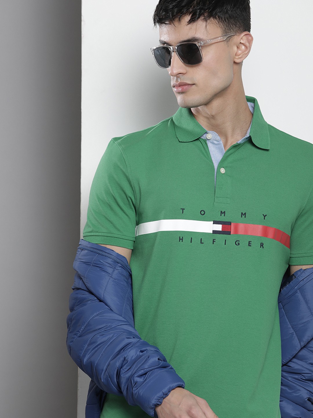 

Tommy Hilfiger Men Brand Logo Printed Polo Collar T-shirt, Green
