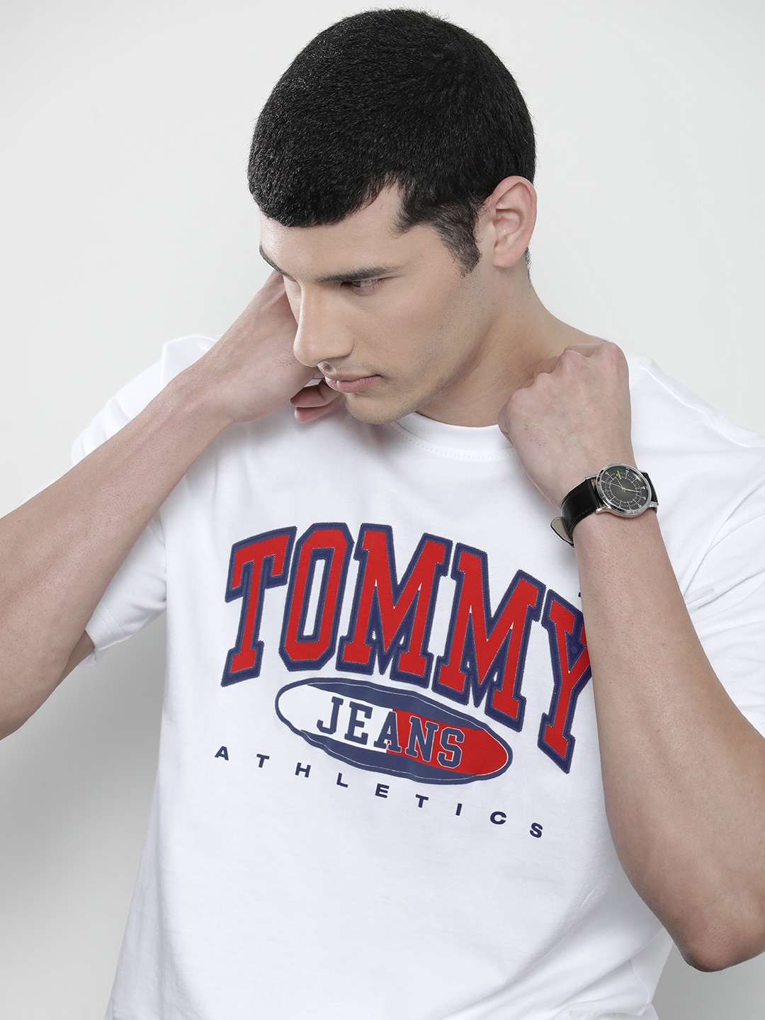 

Tommy Hilfiger Men Pure Cotton Brand Logo Printed T-shirt, White
