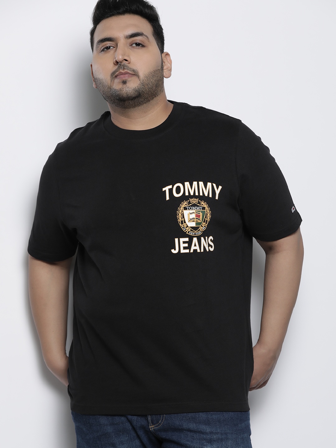 

Tommy Hilfiger Plus Size Brand Logo Printed Pure Cotton T-shirt, Black