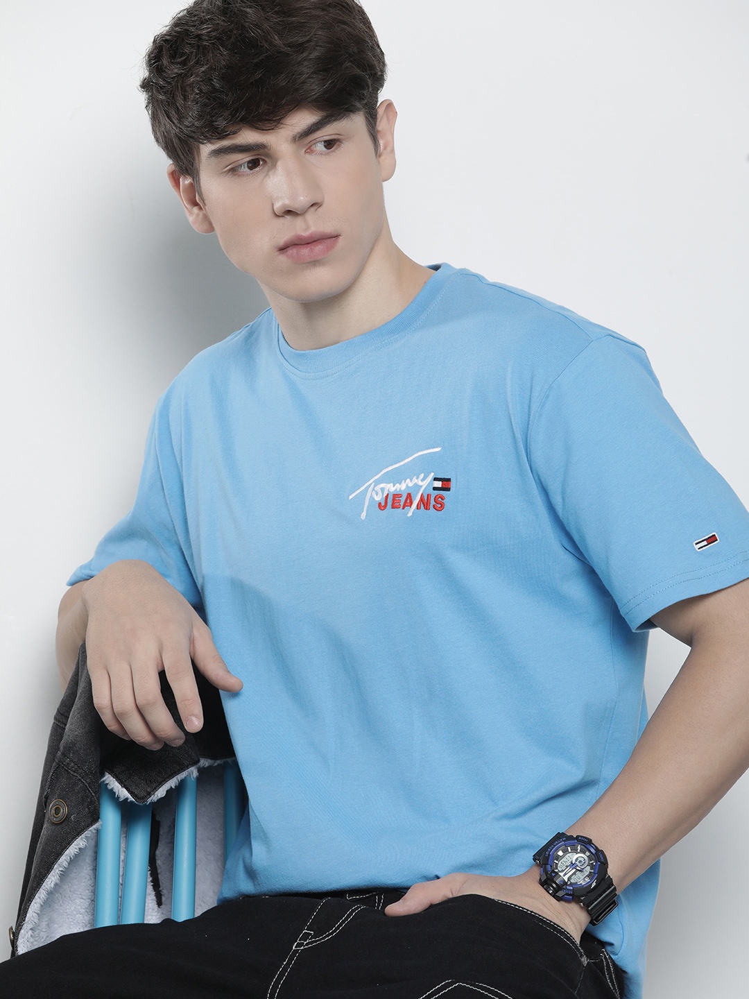 

Tommy Hilfiger Pure Cotton T-shirt with Embroidered Detailing, Blue