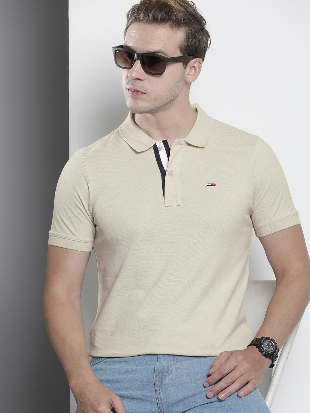 

Tommy Hilfiger Polo Collar Pure Cotton Slim Fit T-shirt, Beige