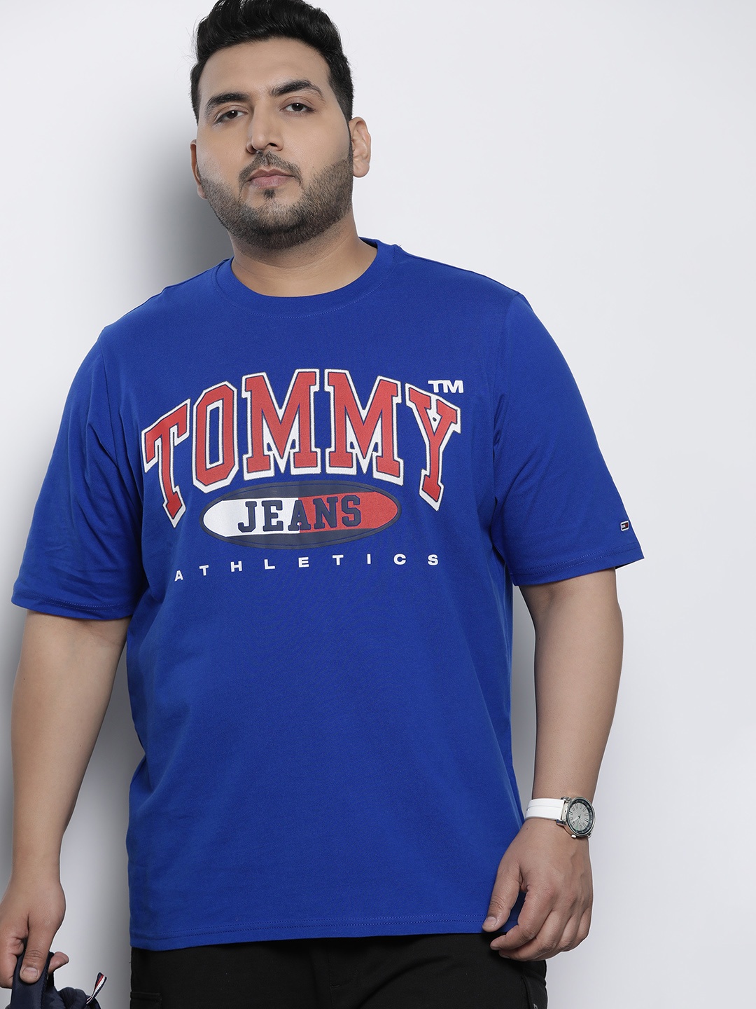 

Tommy Hilfiger Plus Size Brand Logo Printed Pure Cotton T-shirt, Blue