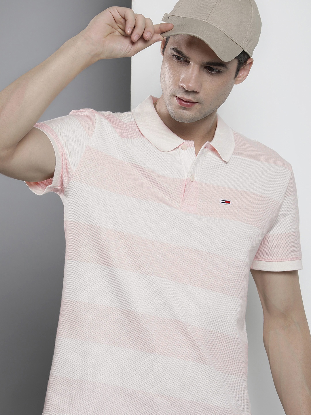 

Tommy Hilfiger Striped Polo Collar Casual T-shirt, Peach