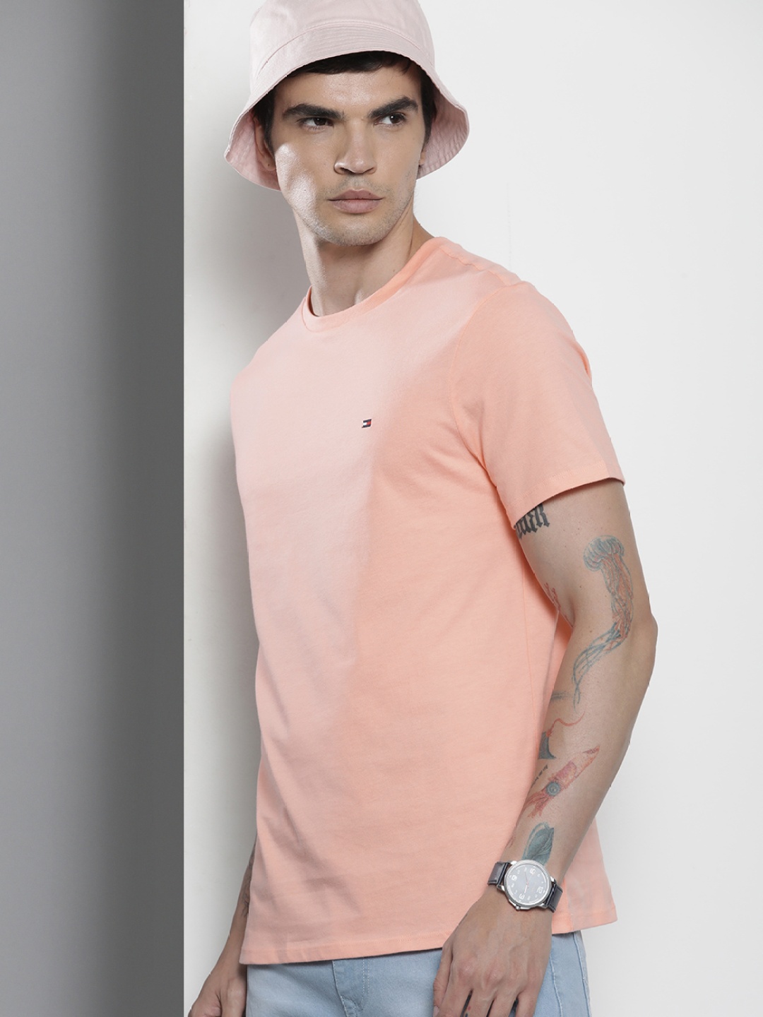 

Tommy Hilfiger Men Pure Cotton Round Neck Solid T-shirt, Peach