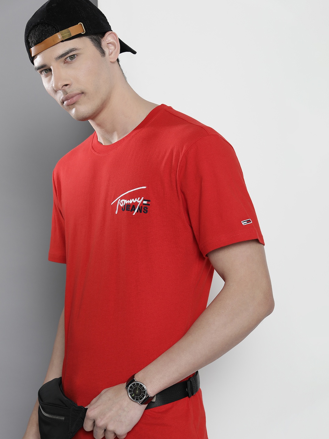 

Tommy Hilfiger Men Pure Cotton Brand Logo Printed T-shirt, Red