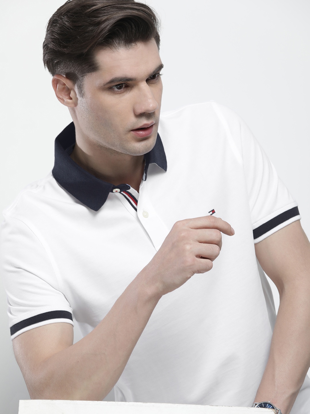 

Tommy Hilfiger Men Polo Collar Pure Cotton T-shirt, White