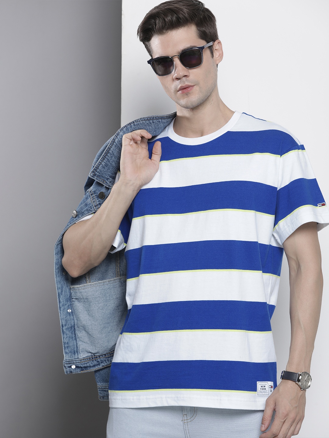

Tommy Hilfiger Striped Relaxed Fit Pure Cotton T-shirt, Blue