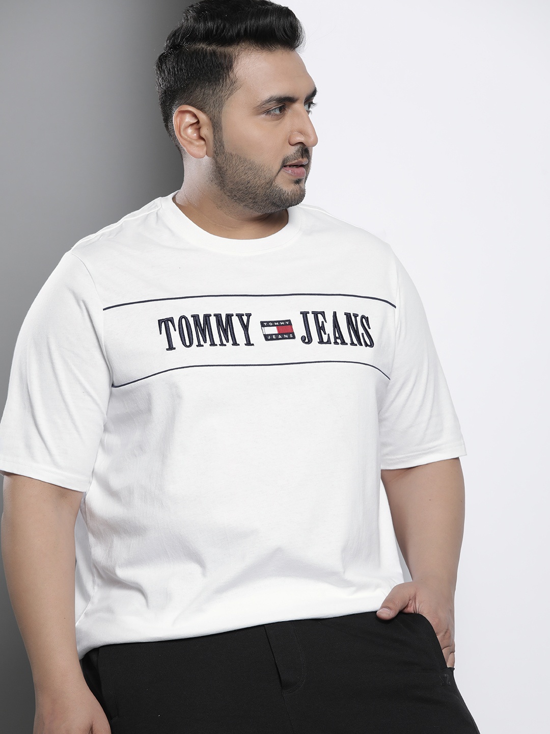 

Tommy Hilfiger Plus Size Brand Logo Printed Pure Cotton T-shirt, White