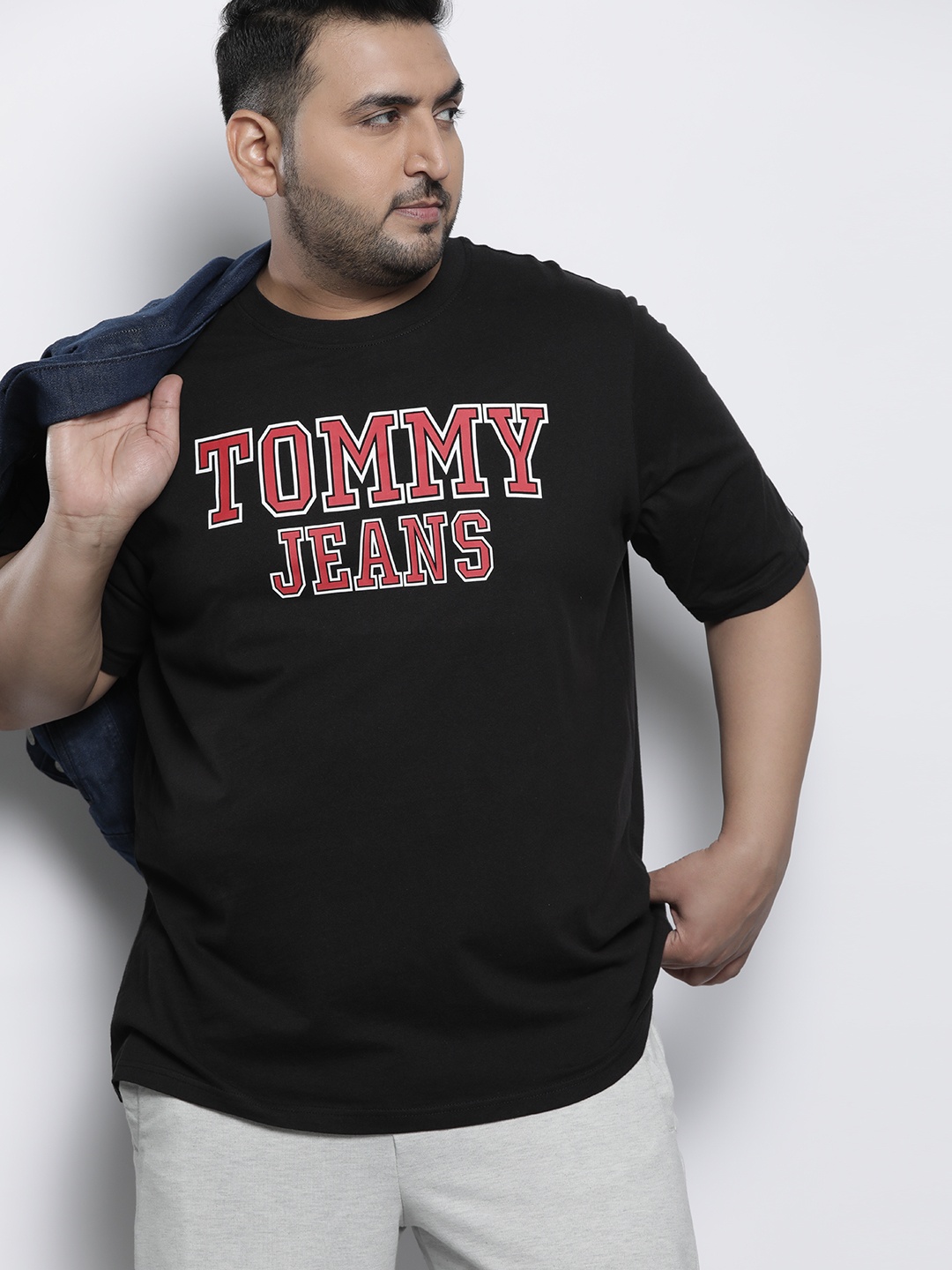 

Tommy Hilfiger Plus Size Brand Logo Printed Pure Cotton T-shirt, Black