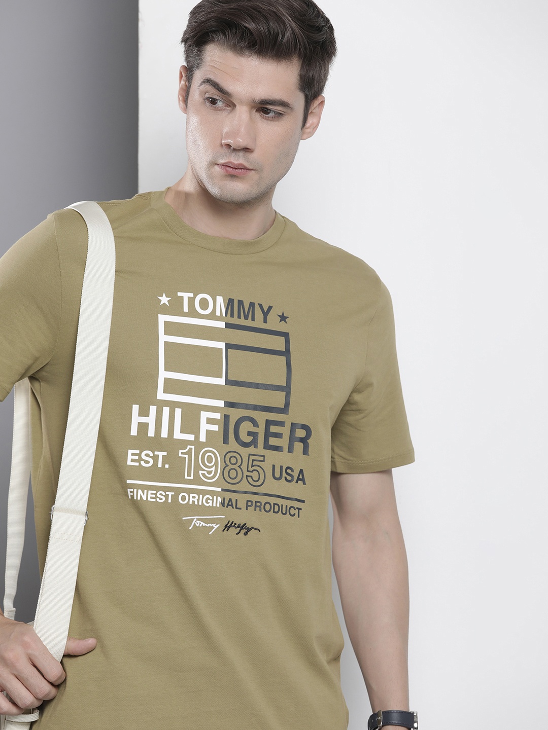 

Tommy Hilfiger Typography Printed Pure Cotton T-shirt, Olive