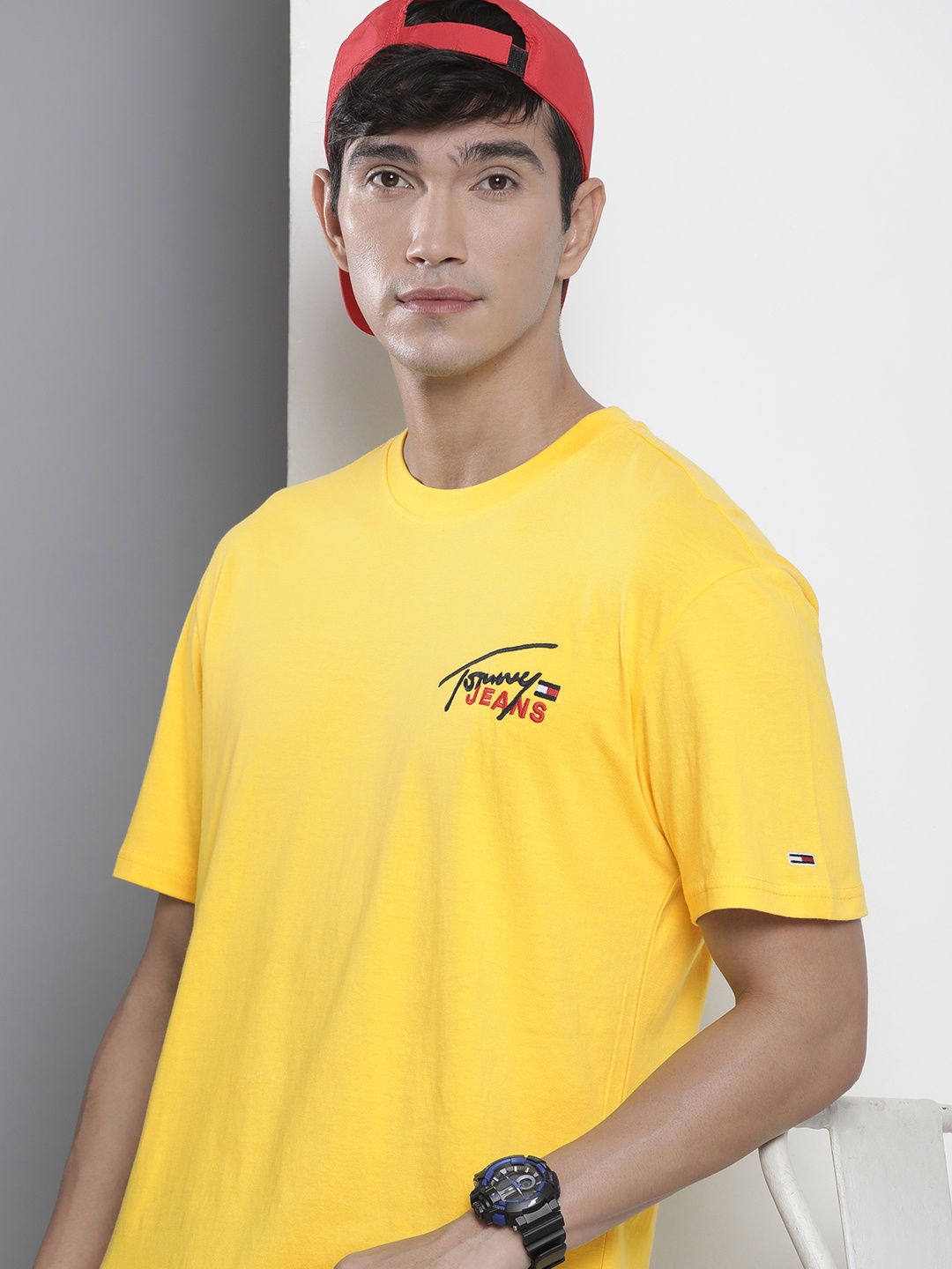 

Tommy Hilfiger Pure Cotton T-shirt with Embroidered Detail, Yellow