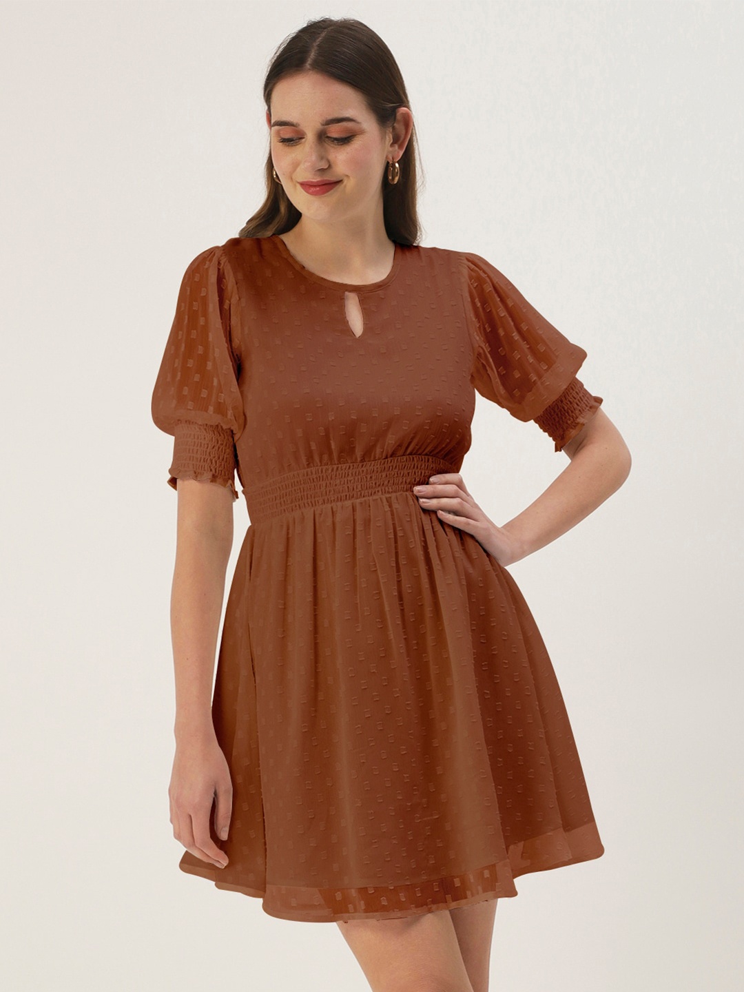 

DressBerry Keyhole Neck Georgette Dress, Brown