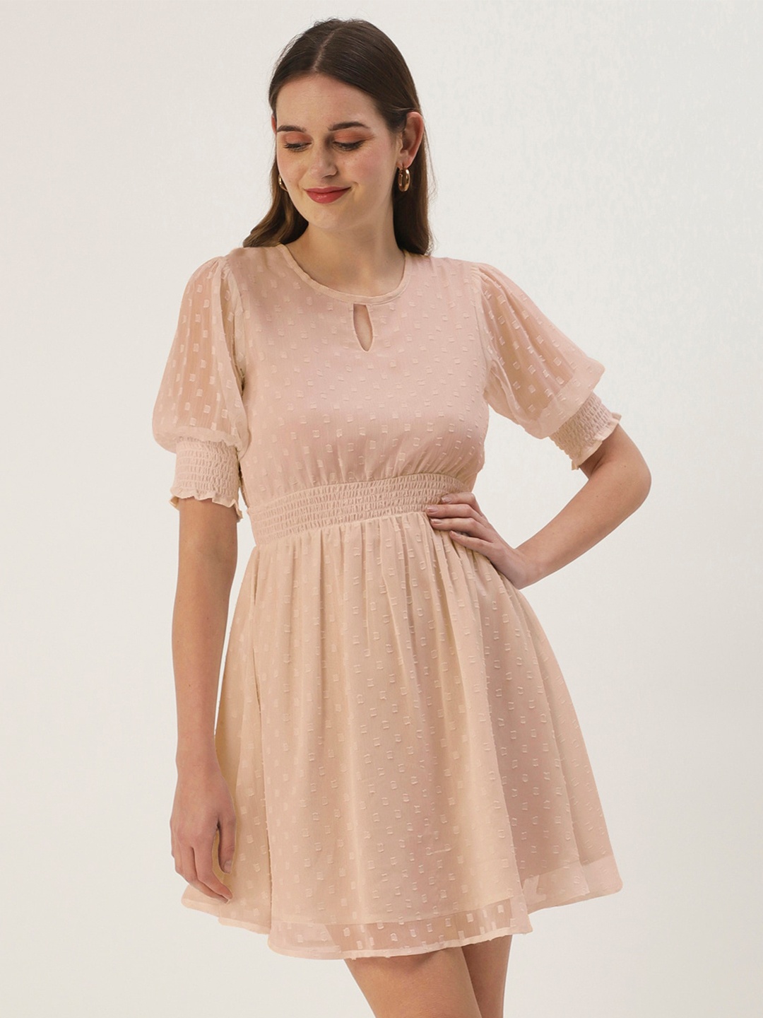 

DressBerry Keyhole Neck Georgette Dress, Peach