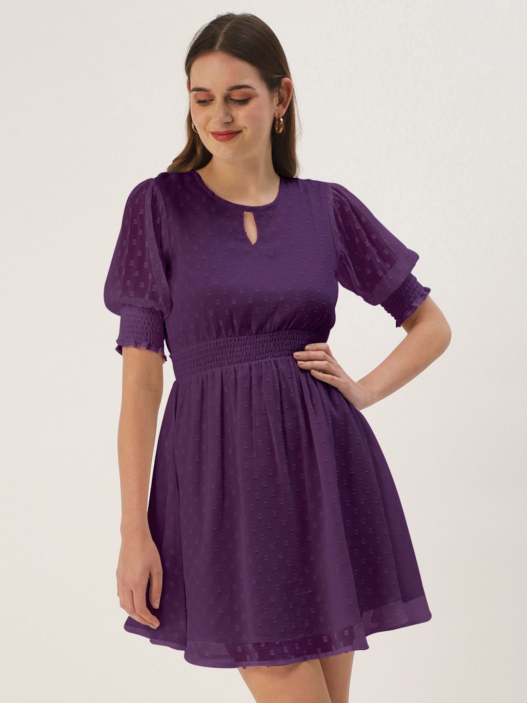 

DressBerry Keyhole Neck Georgette Dress, Purple