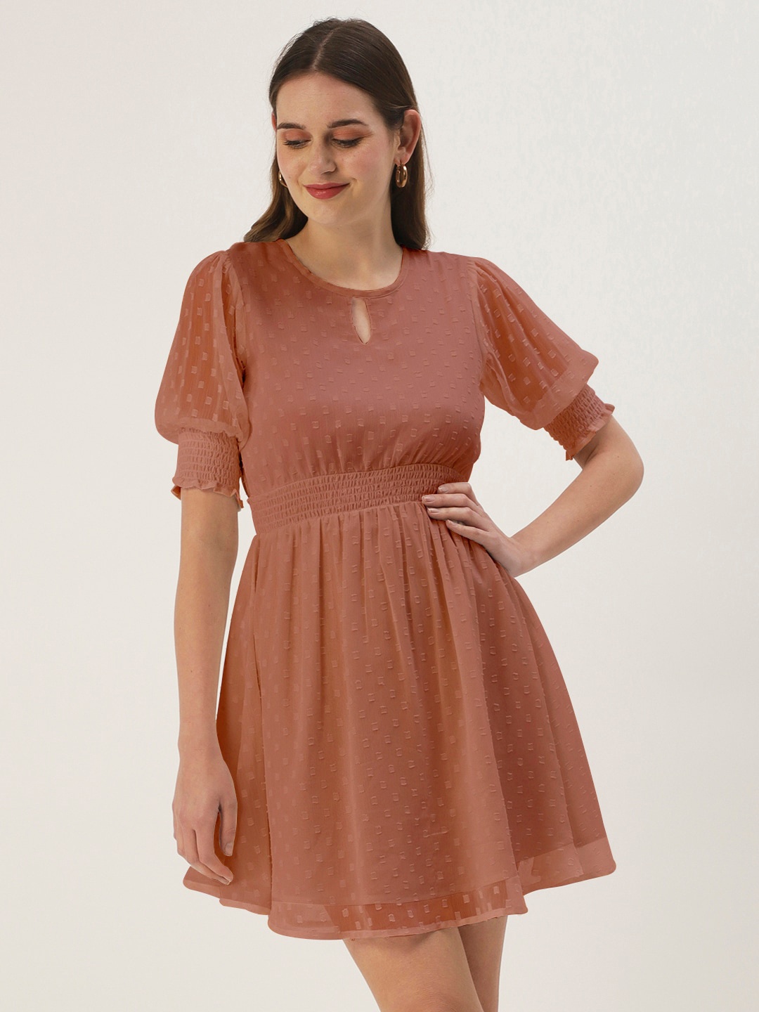 

DressBerry Keyhole Neck Georgette Dress, Camel brown