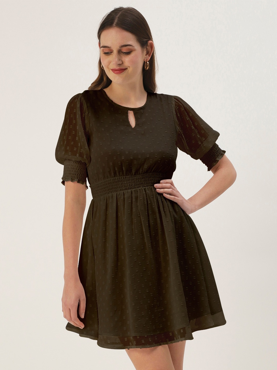 

DressBerry Keyhole Neck Fit And Flare Dress, Brown