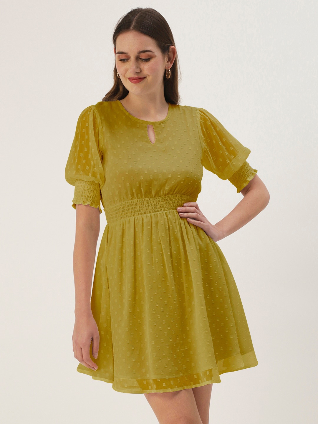 

DressBerry Keyhole Neck Fit And Flare Dress, Lime green