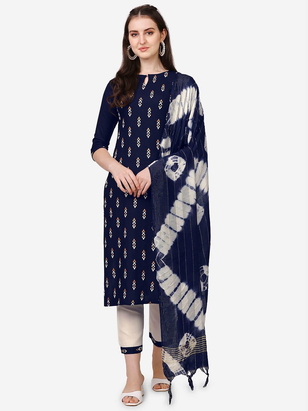 

Happy Design Women Ethnic Motifs Printed Kurta with Trousers & With Dupatta, Blue