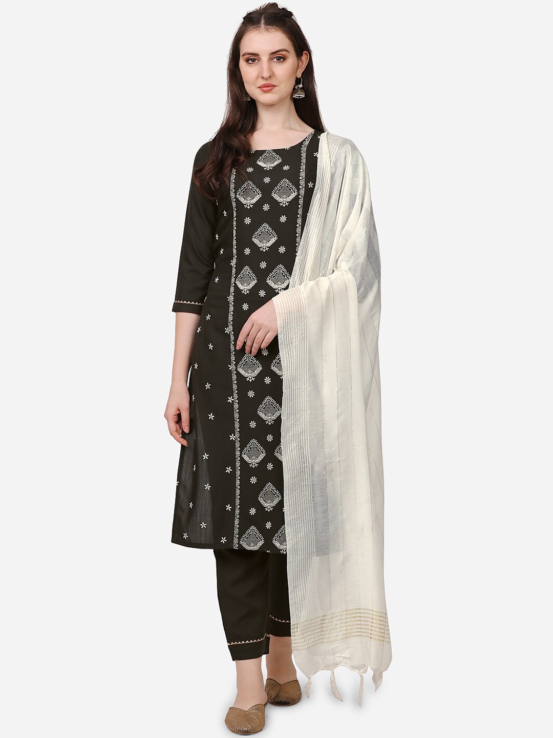 

Happy Design Women Floral Printed Kurta with Trousers & With Dupatta, Black