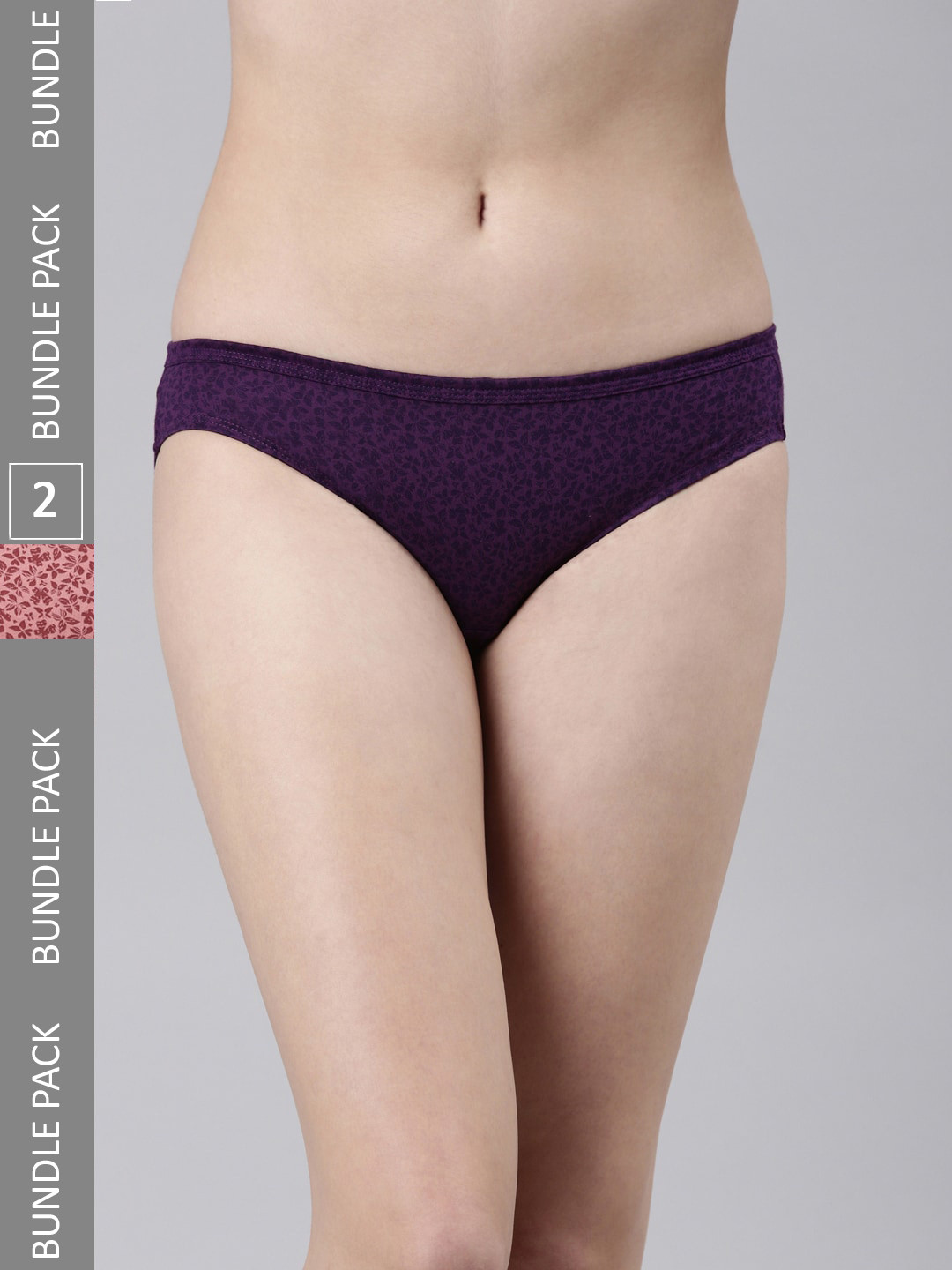 

FASO Women Pack Of 2 Printed Organic Cotton Bikini Briefs, Purple