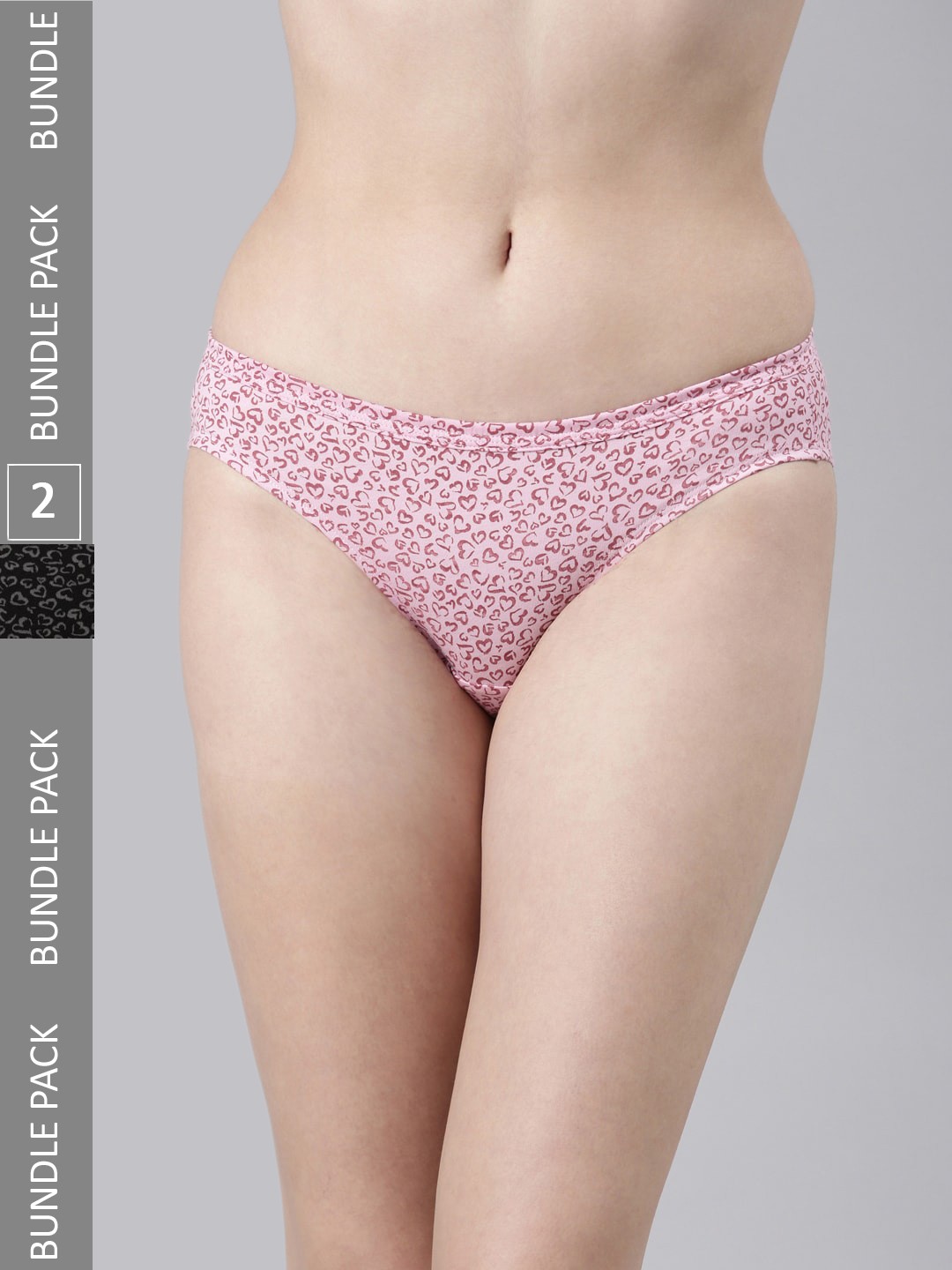 

FASO Women Pack Of 2 Floral Printed Cotton Bikini Briefs, Black