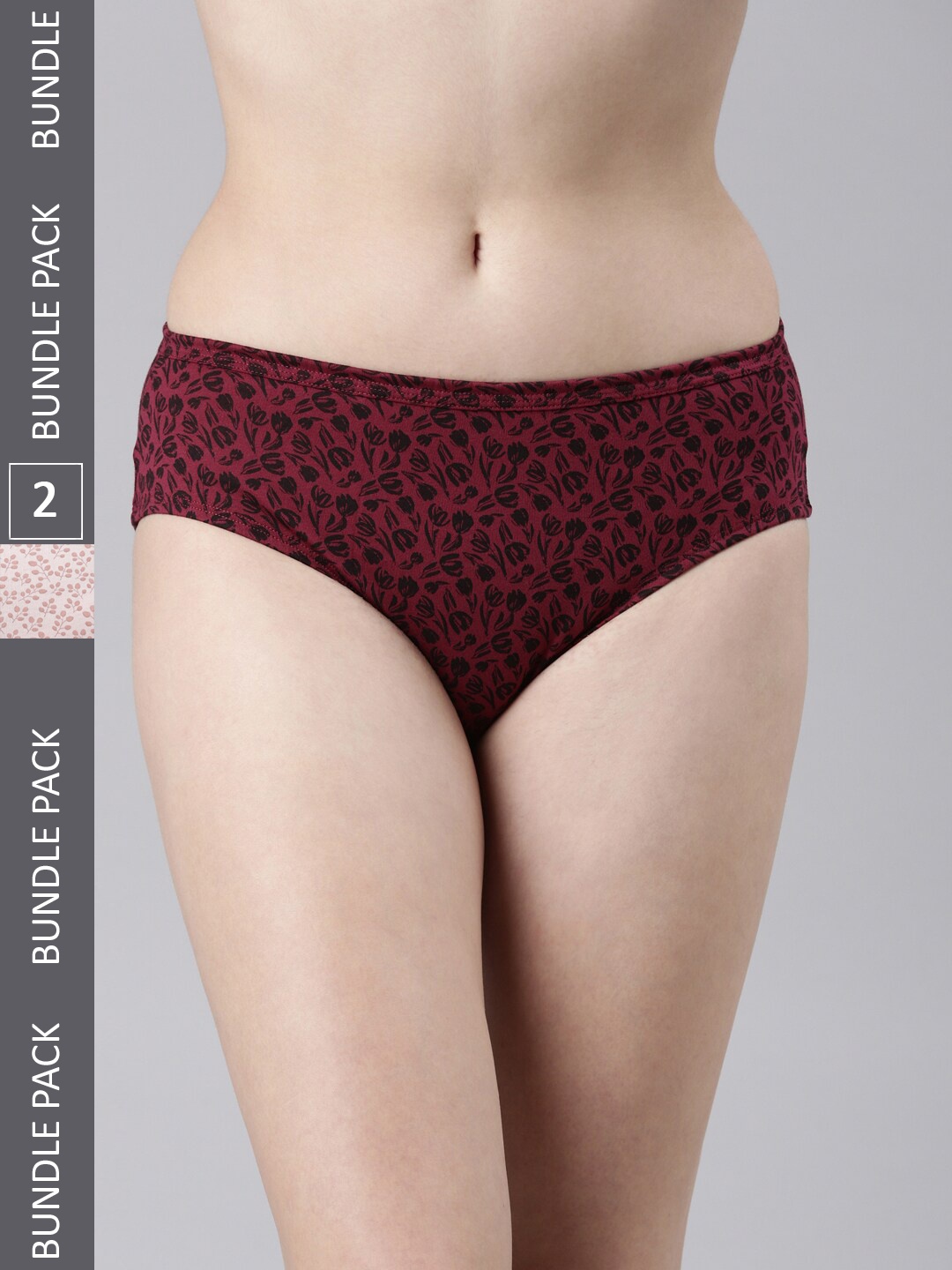 

FASO Women Pack Of 2 Printed Organic Cotton Hipster Briefs, Maroon