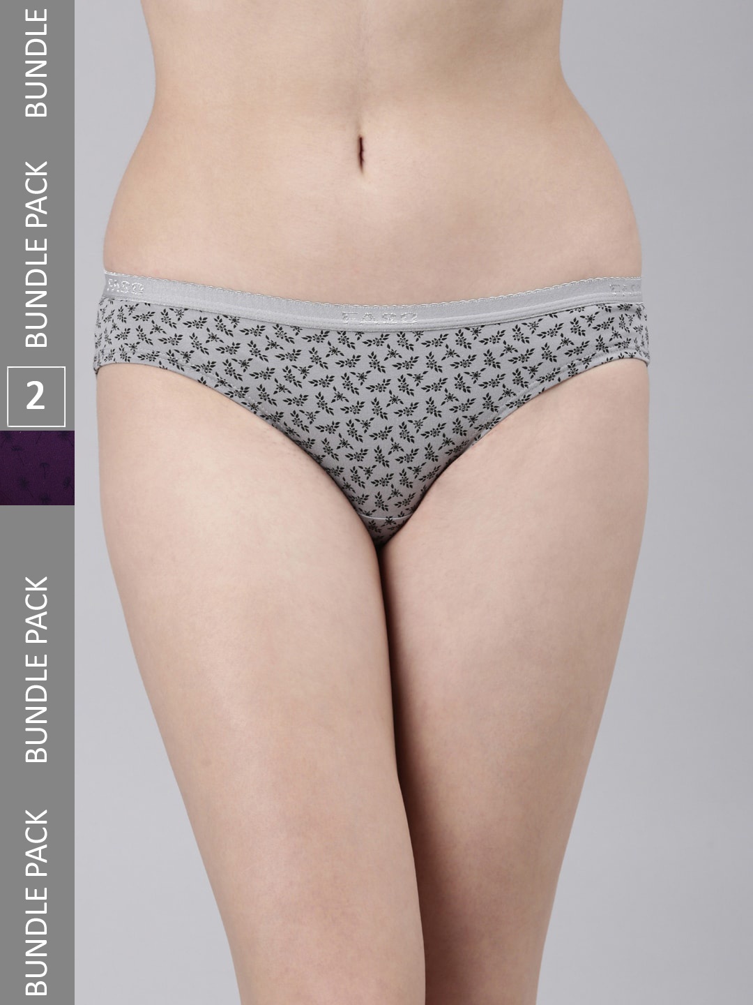 

FASO Women Pack Of 2 Printed Organic Cotton Bikini Briefs, Purple