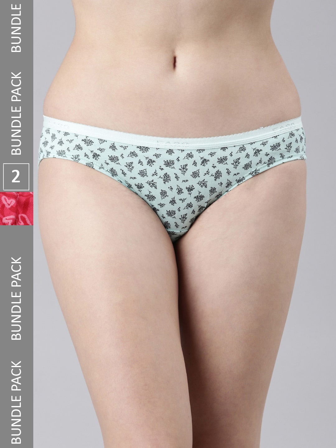 

FASO Women Pack Of 2 Cotton Floral-Printed Bikini Briefs, Green