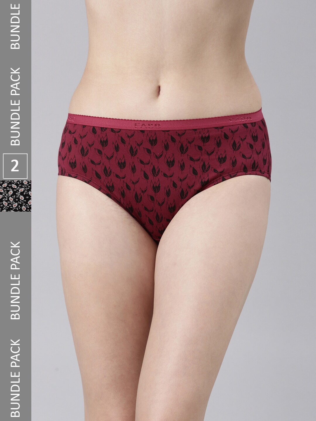

FASO Women Pack of 2 Printed Organic Cotton Hipster Briefs, Black