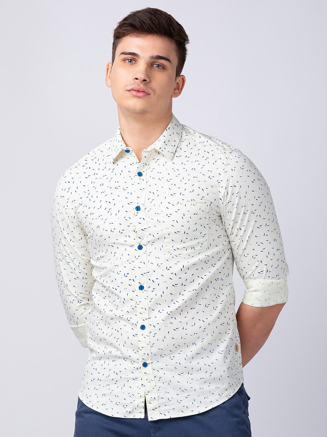 

SPYKAR Men Classic Slim Fit Printed Casual Cotton Shirt, White