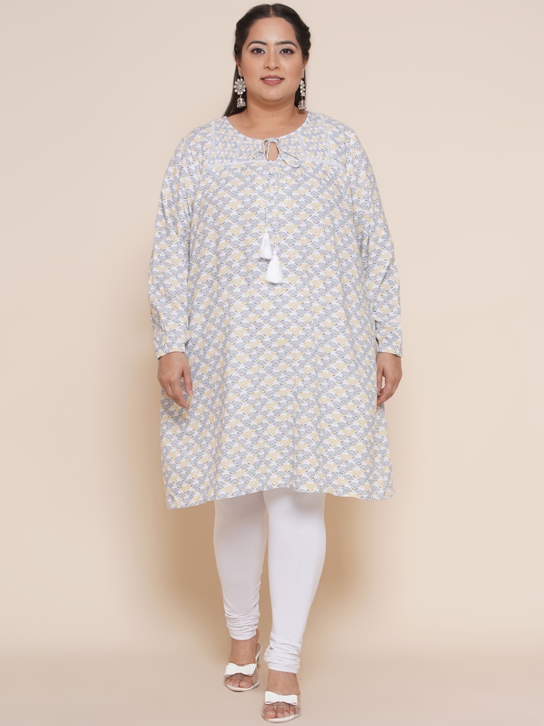 

Kiaahvi by JOHN PRIDE Plus Size Ethnic Motifs Printed Cotton Kurta, White