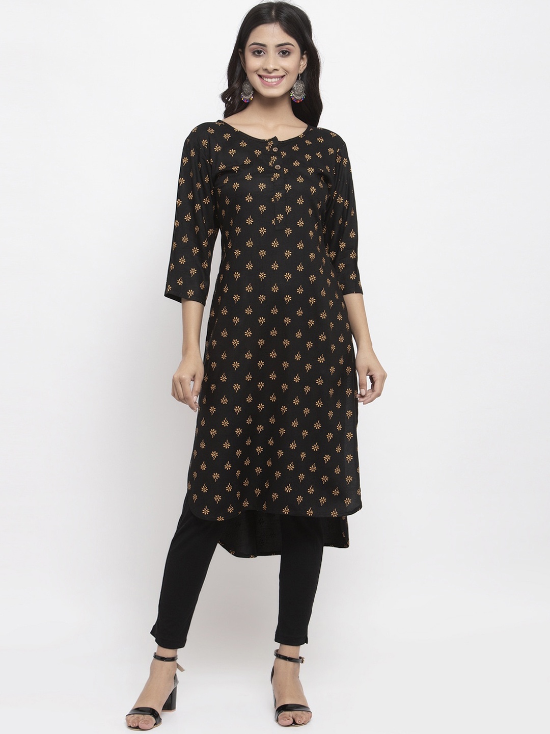 

NEUDIS Women Ethnic Motifs Printed Indie Prints Kurta, Black