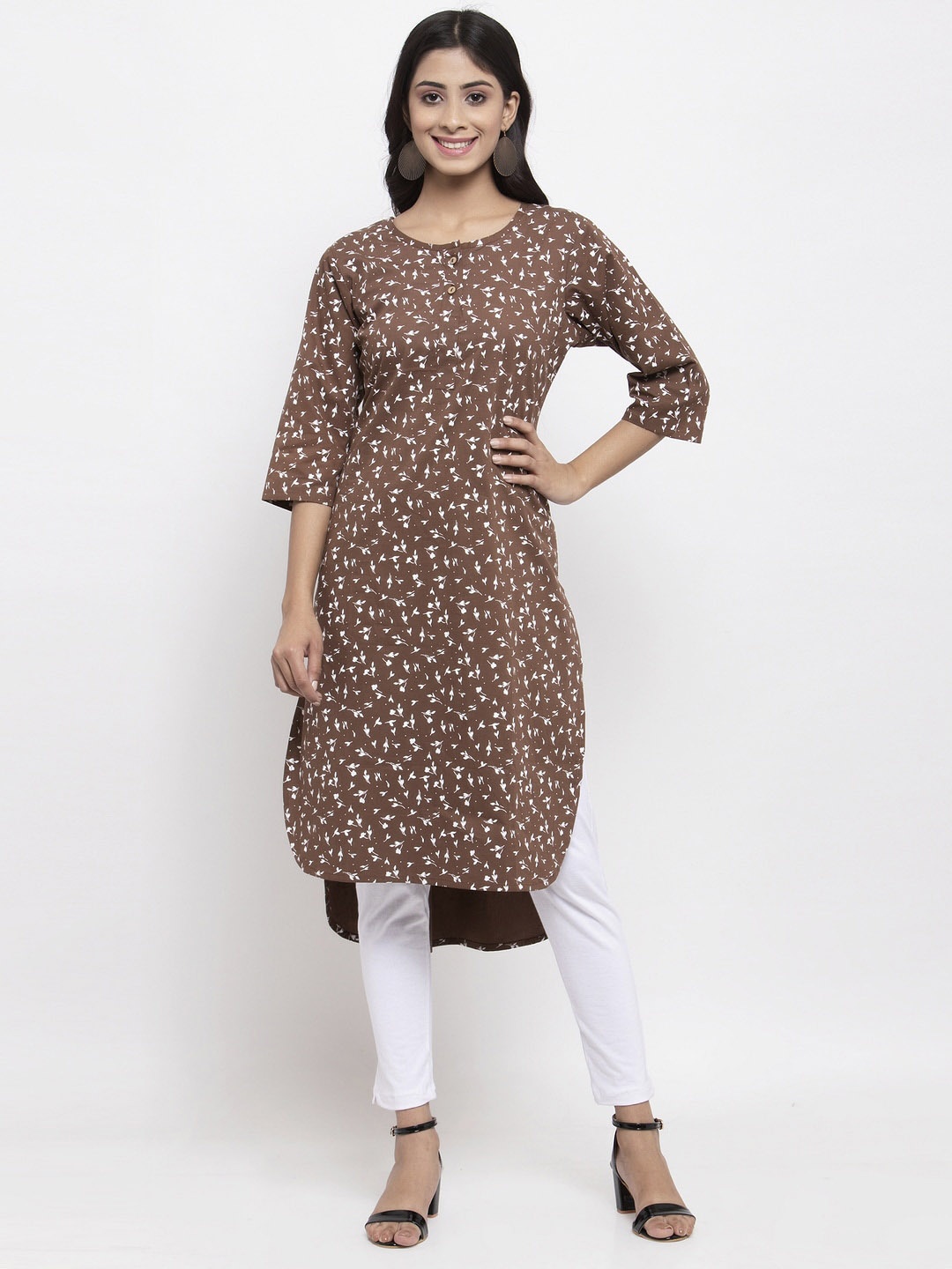 

NEUDIS Women Floral Printed Floral Kurta, Brown