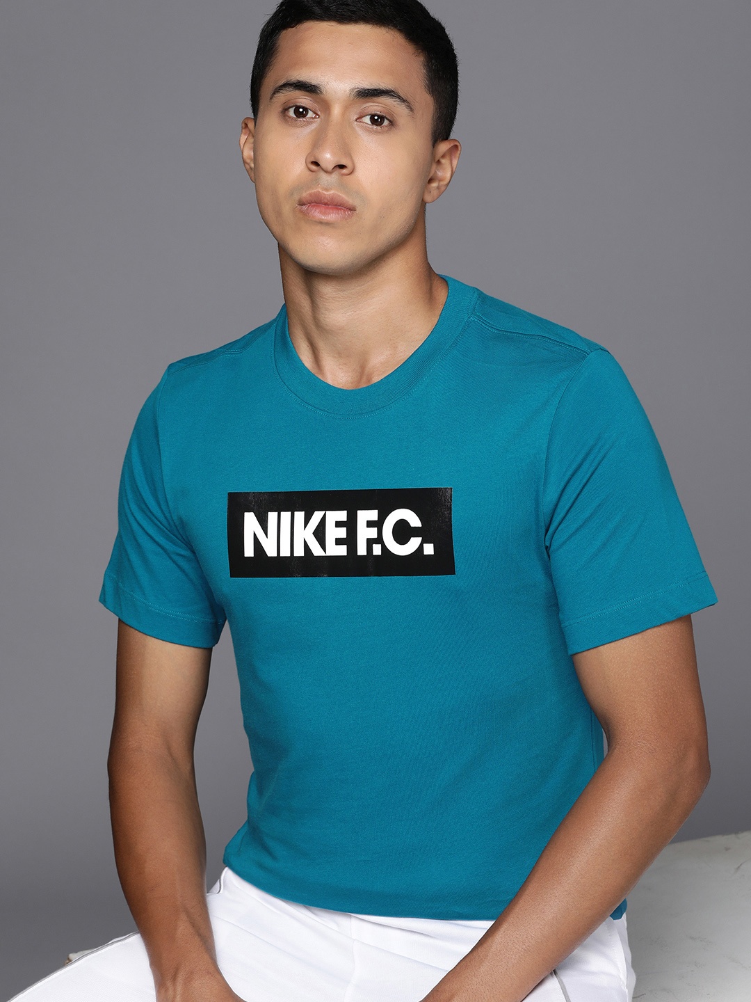 

Nike Men Pure Cotton Brand Logo Typography Printed Football T-shirt, Blue