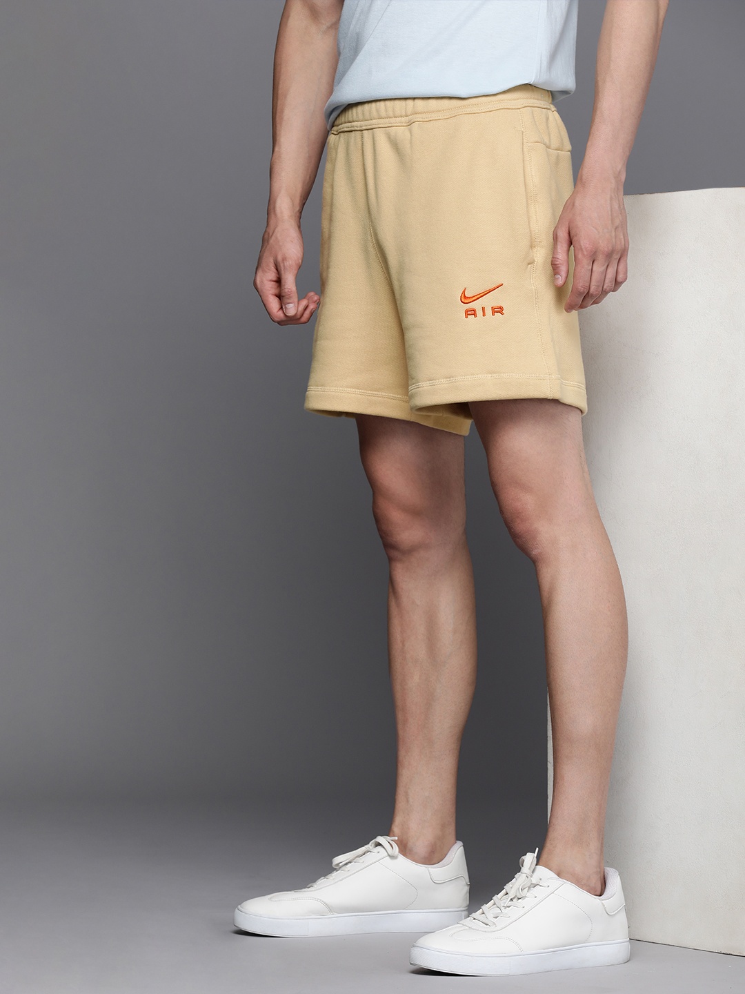 

Nike Men Embroidered NSW NIKE AIR FT Mid-Rise Regular Shorts, Beige