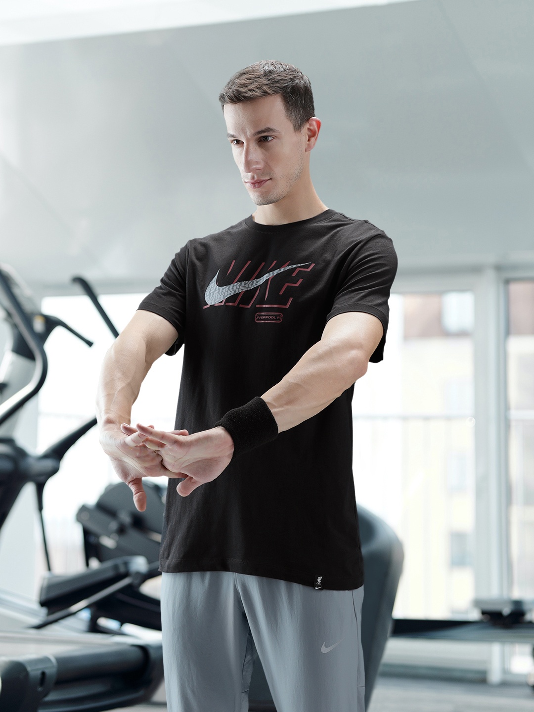

Nike Men Pure Cotton Brand Logo Printed Football T-shirt, Black