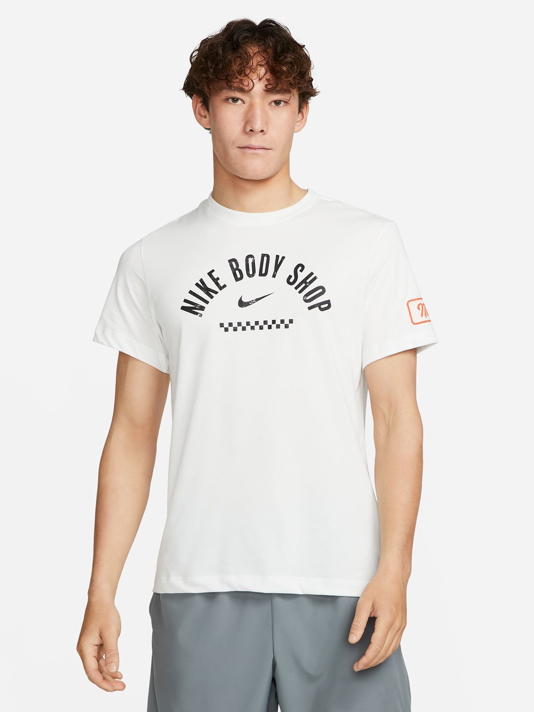

Nike Typography Printed Dri-FIT BODY SHOP 1 Sports T-shirt, White
