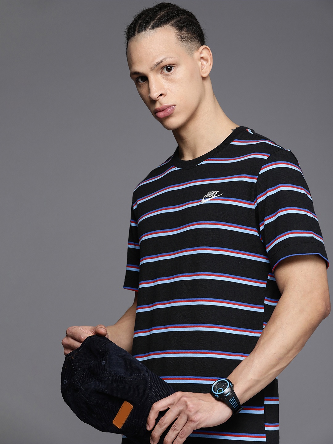 

Nike Striped Pure Cotton NSW TEE CLUB T-shirt, Black