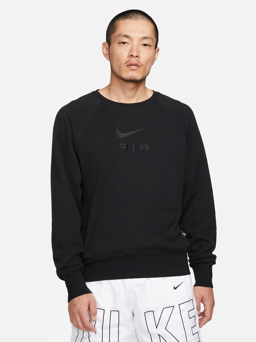 

Nike Embroidered Brand Logo Loose Fit Pure Cotton AIR FT CREW Sweatshirt, Black
