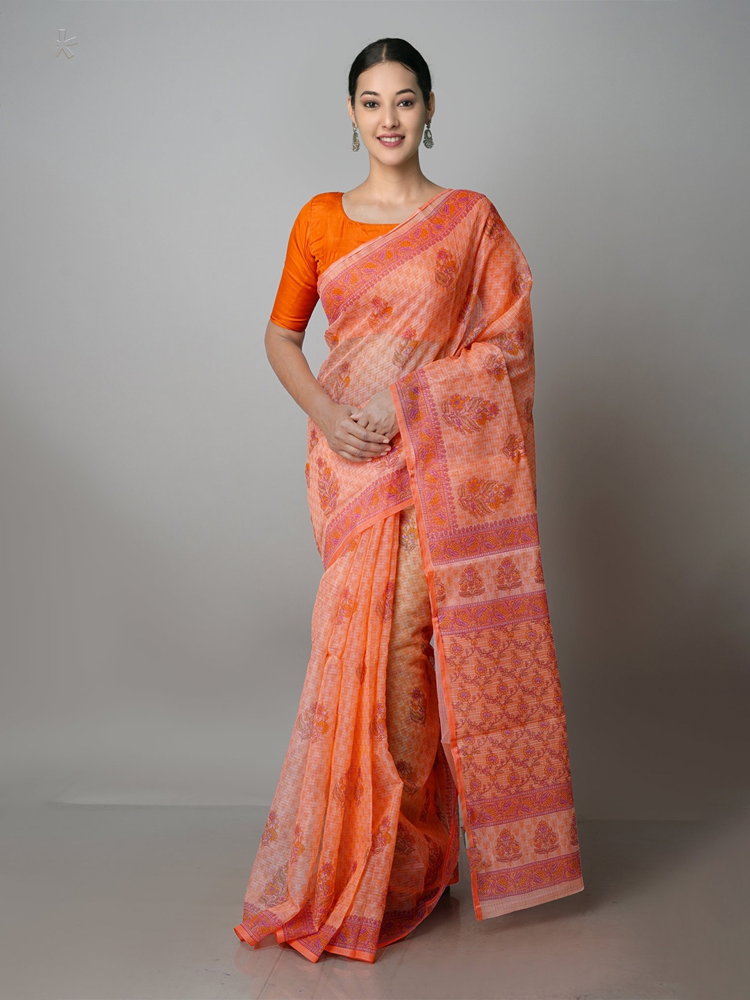 

Unnati Silks Floral Pure Cotton Kota Saree, Orange