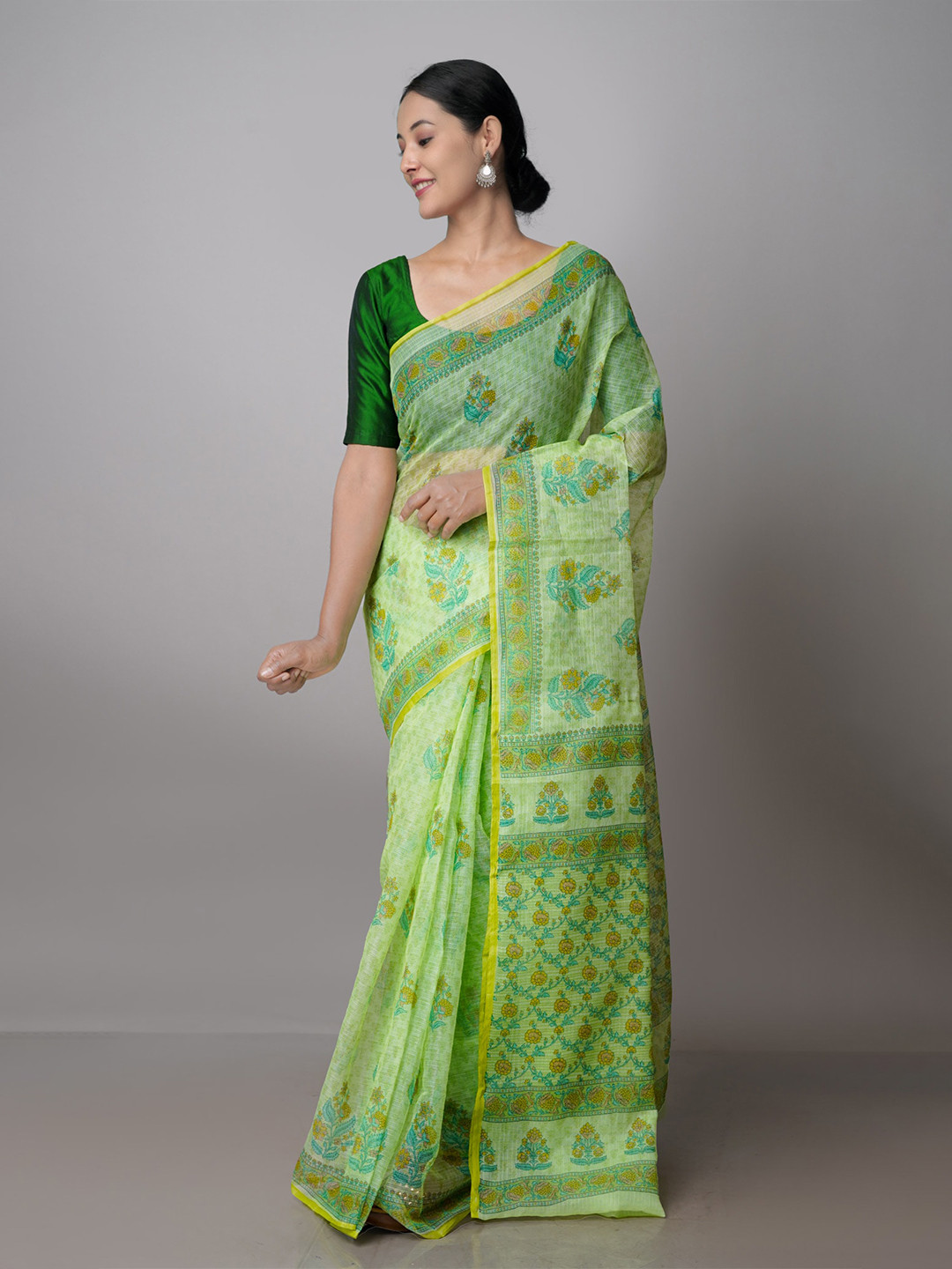 

Unnati Silks Floral Pure Cotton Kota Saree, Green