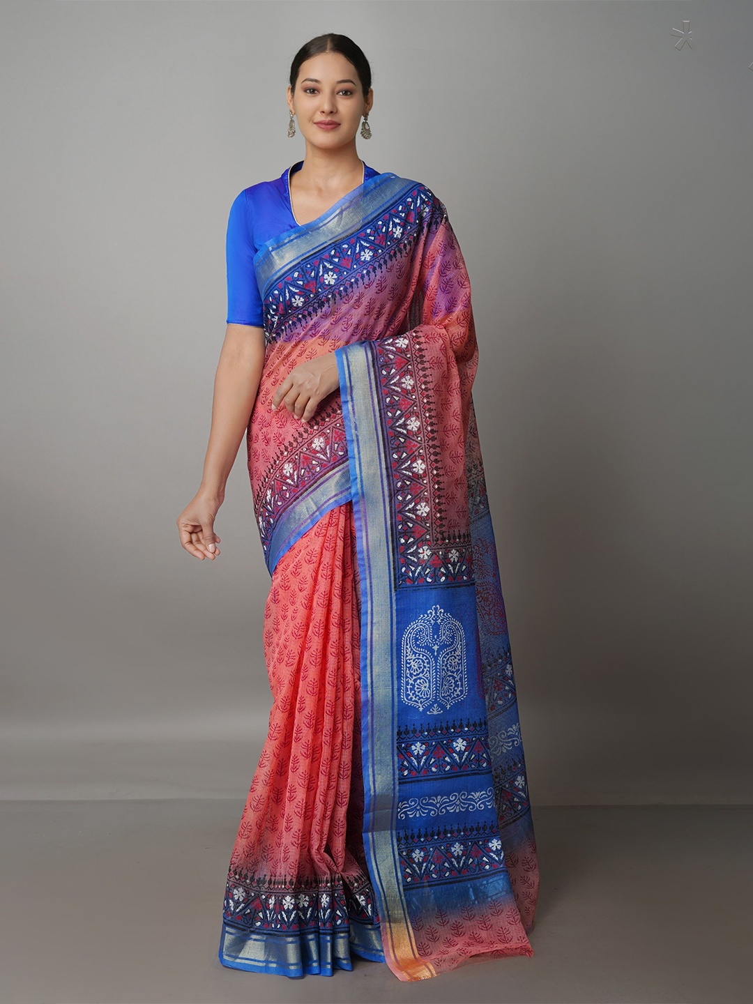 

Unnati Silks Ethnic Motifs Zari Pure Cotton Kota Saree, Peach