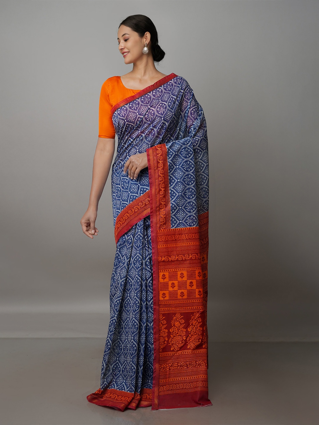 

Unnati Silks Ethnic Motifs Silk Cotton Chanderi Saree, Navy blue