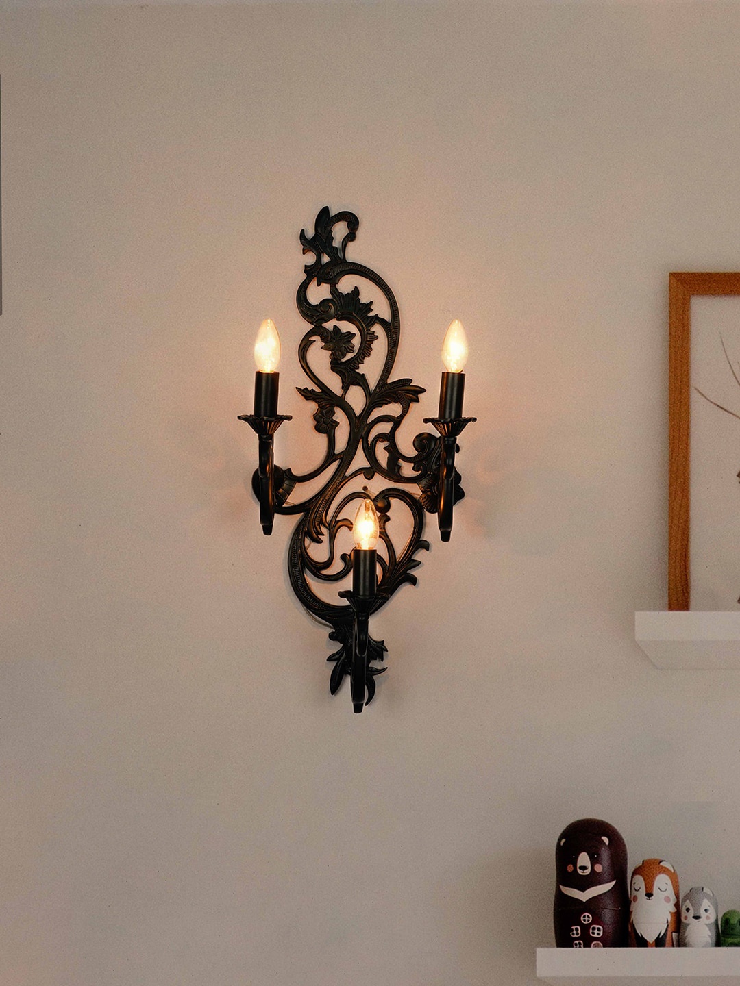 

Fos Lighting Classic Wrought Black 3-Lights Victorian Candelabra Wall Sconce