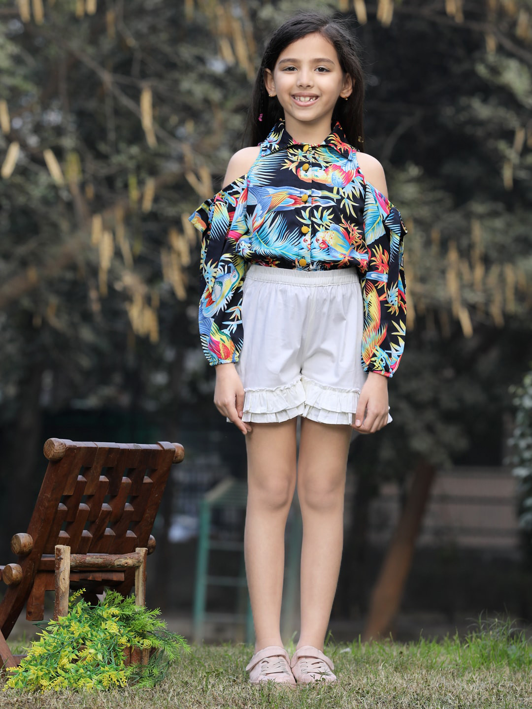 

Cutiekins Girls Printed Cold-Shoulder Top with Shorts Set, Blue