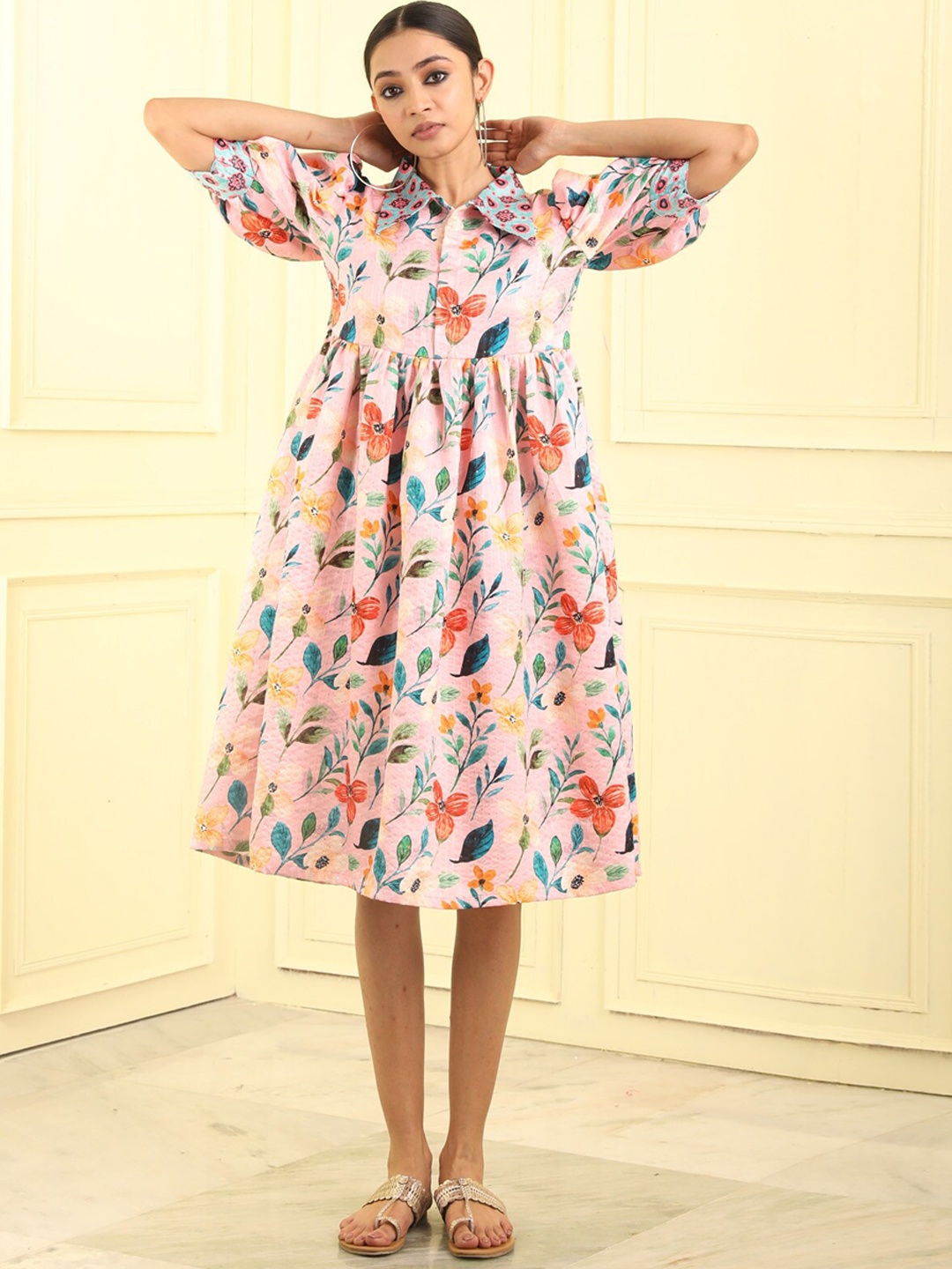 

BEATITUDE Floral Peter Pan Collar Dress, Rose