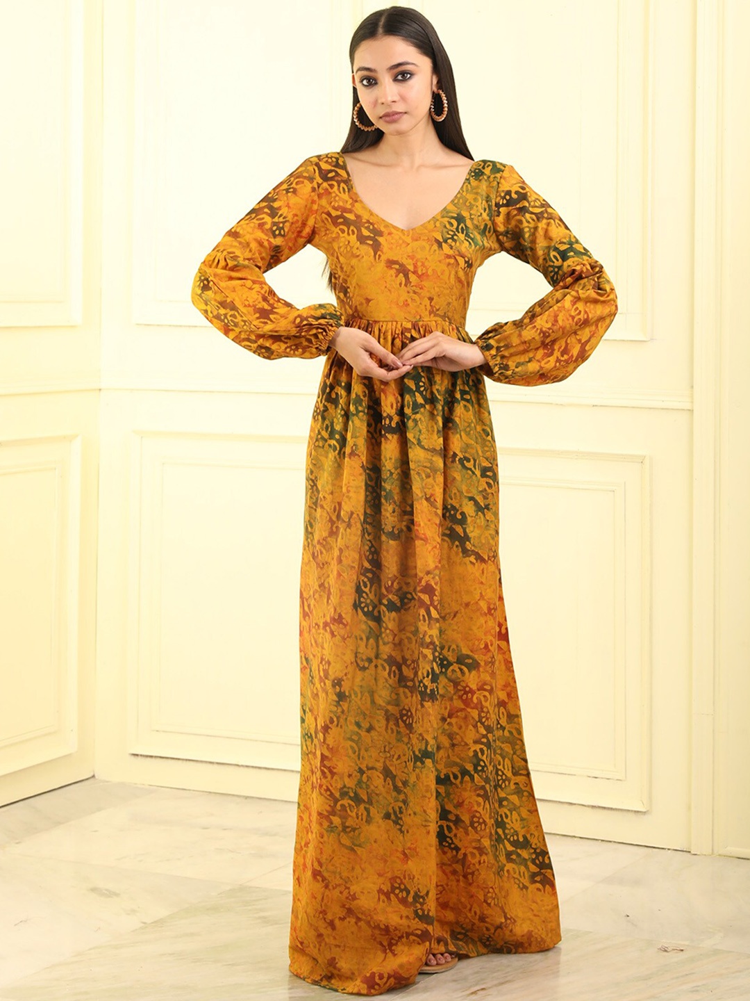 

BEATITUDE Dyed Batik Cotton Maxi Dress, Yellow