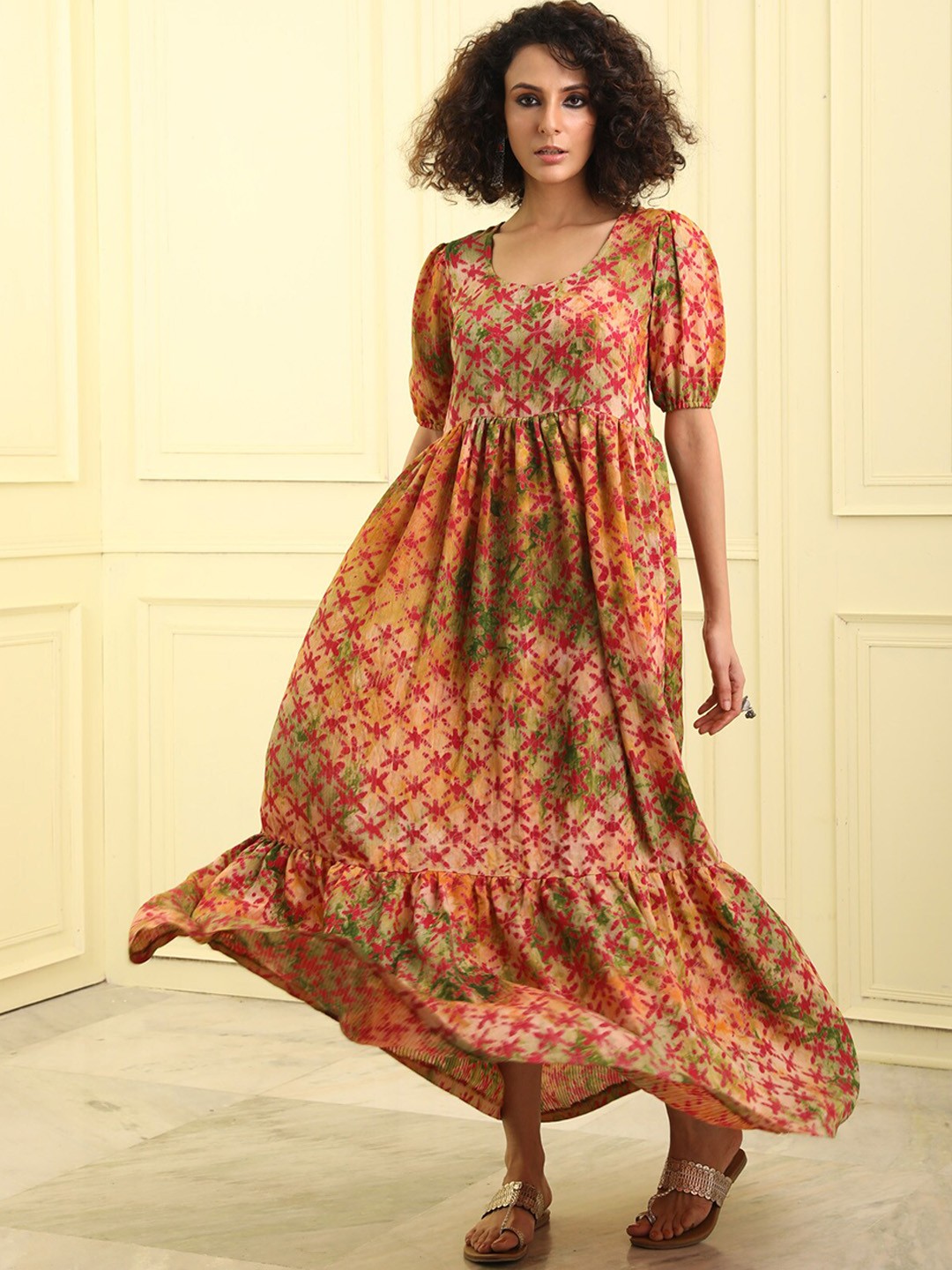 

BEATITUDE Printed Cotton Maxi Dress, Red