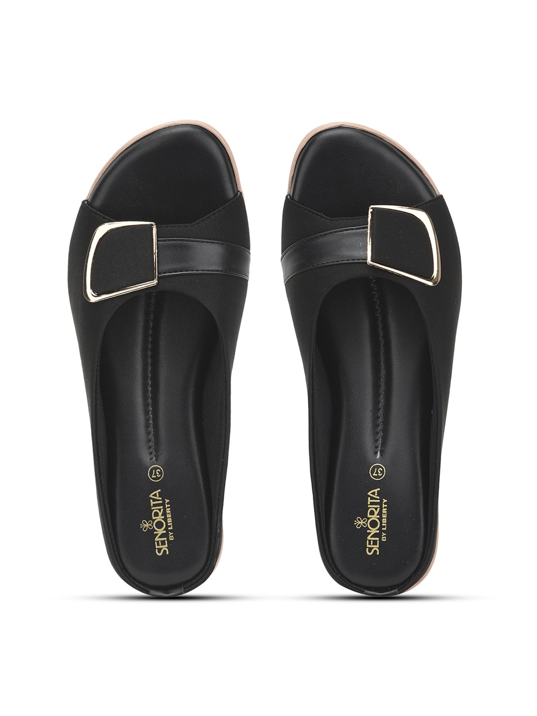 

Liberty Women Open Toe Flats With Buckles, Black