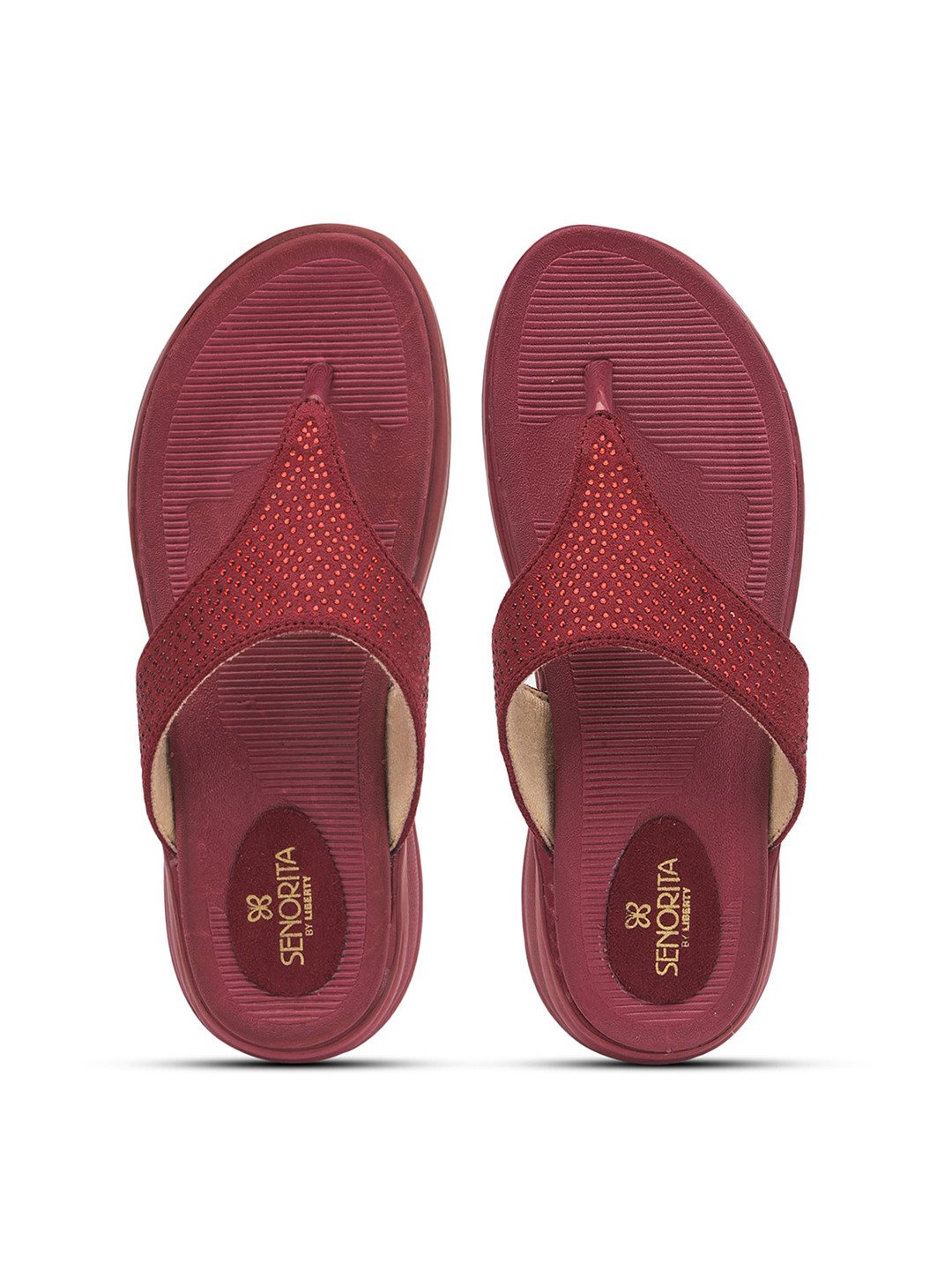 

Liberty Women Embellished Ethnic T-Strap Flats, Maroon